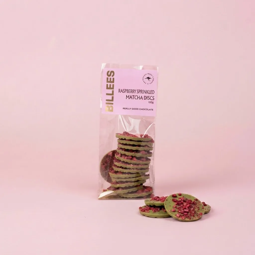 White Choc Matcha/Rasp Discs 100g thumbnail 3